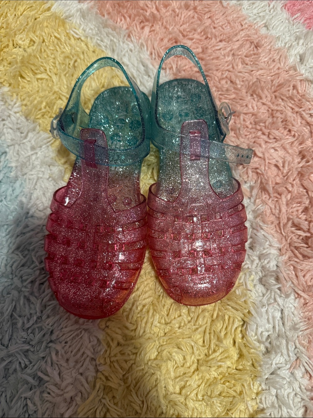 The Children's Place Pink & Teal Glitter Jelly Sandals